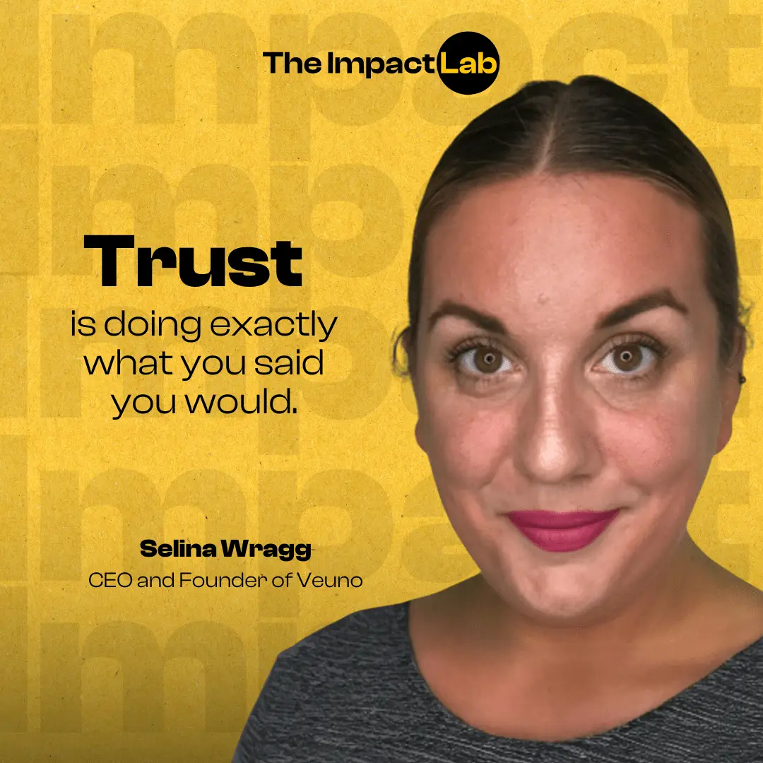 The Impact Lab podcast, with a photo of Selina Wragg